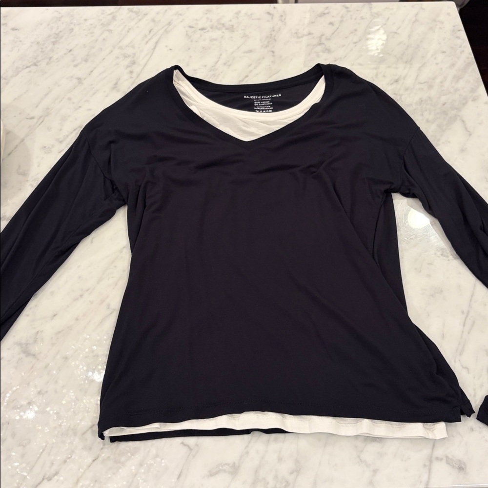 Majestic Filature Marine and White Long Sleeve Top